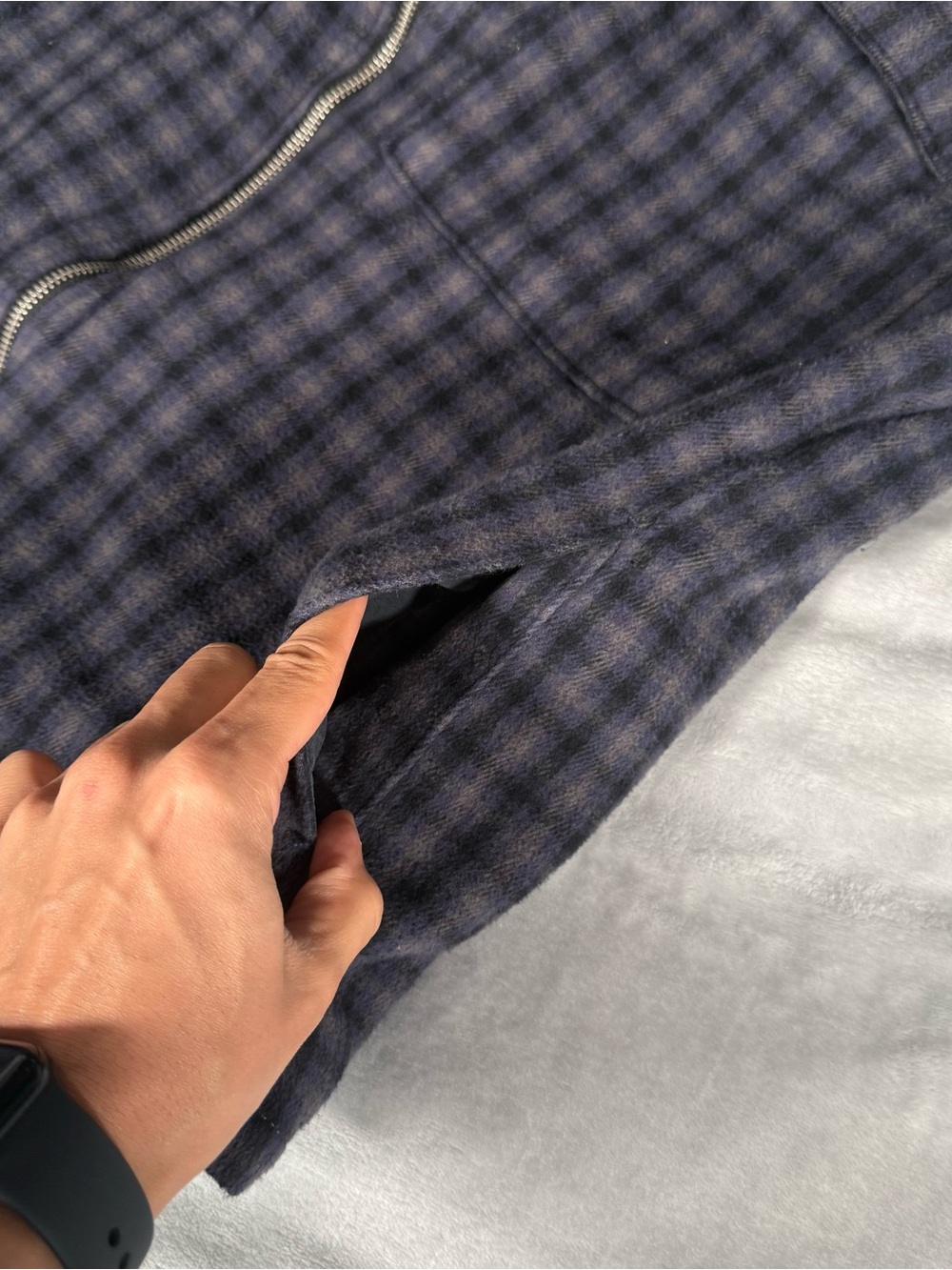 Abercrombie & Fitch Flannel Bomber Jacket Mens L Lined Full Zip Checkered Blue - Picture 6 of 11